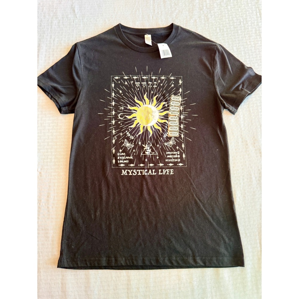 Mystical Life Celestial Sun Moon Graphic Tee Black Medium NWT RN154402